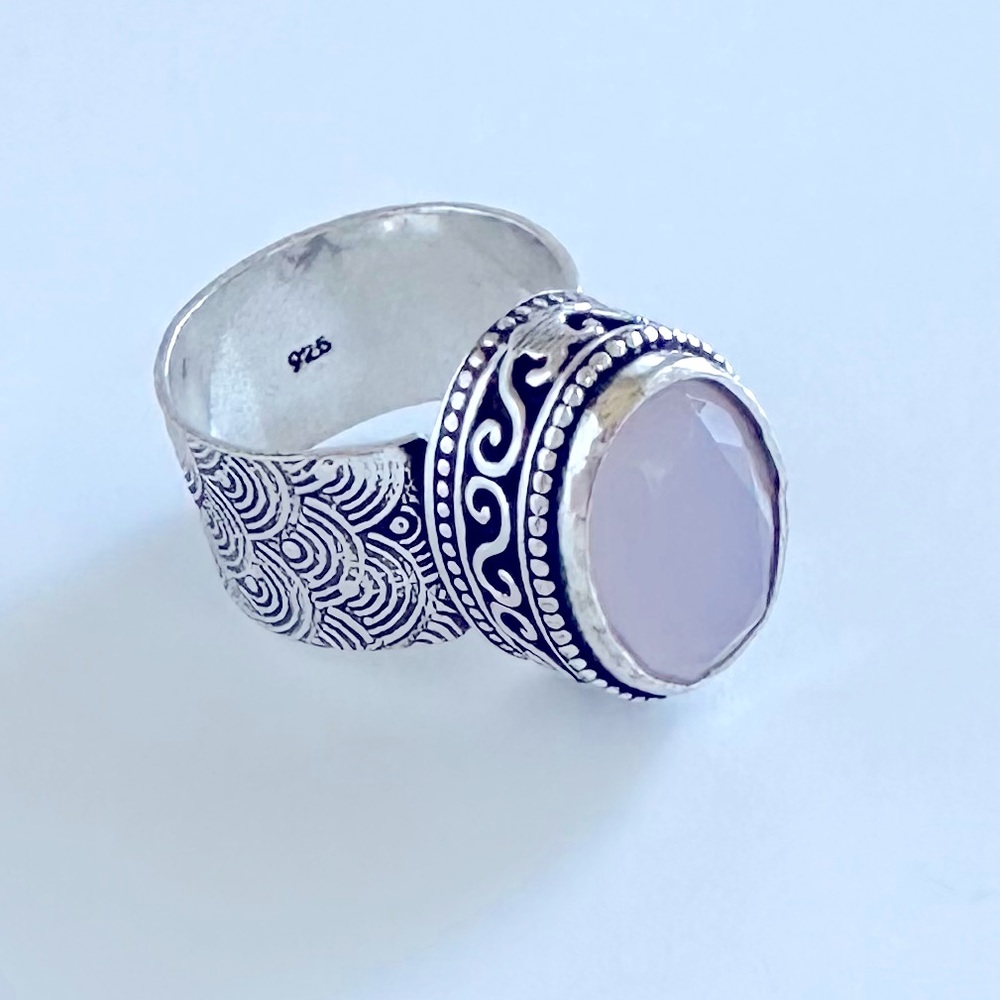 Sterling Silver Chalcedony Large Stone Statement Ring